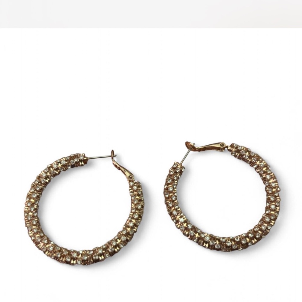 Amrita Singh Elegant Gold Tone Magdalena Austrian Crystal Hoop Earrings - Picture 2 of 3